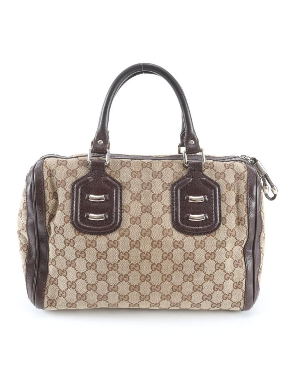 Gucci GG Canvas Techno Tag Mini Boston Leather Handbag Tote - Picture 3 of 9